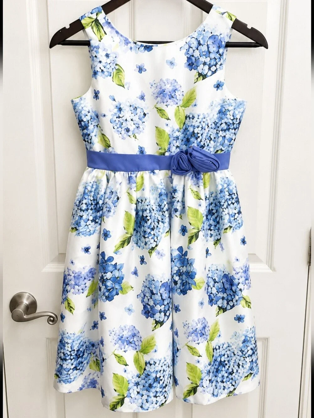 Gymboree Blue Floral Print Taffeta Girls Dress Sz 10